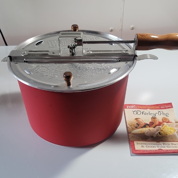 Red Retro-Style Stovetop Popcorn Maker with Hand Crank - Picture 1 of 4